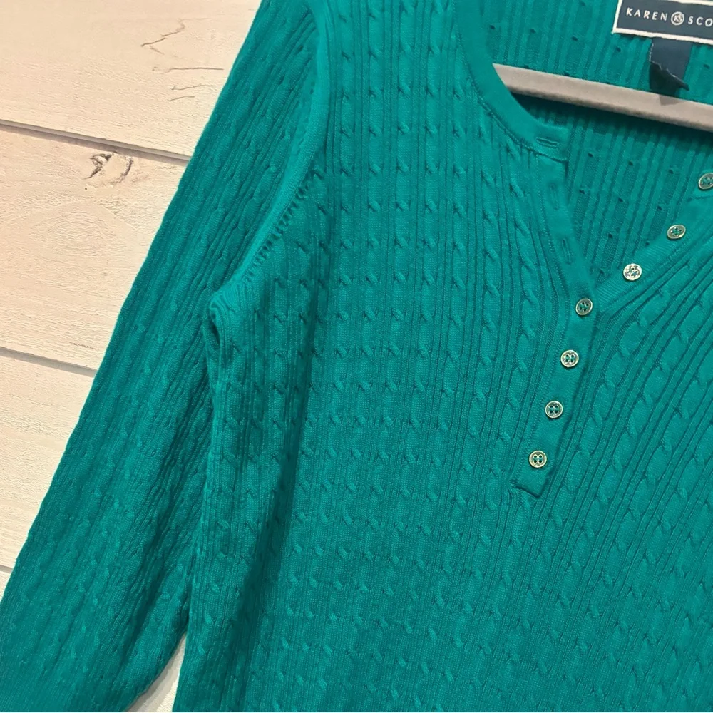 Karen Scott NWT Women's Teal Green Henley 3/4 Sleeve  Sweater in size medium - Picture 5 of 8